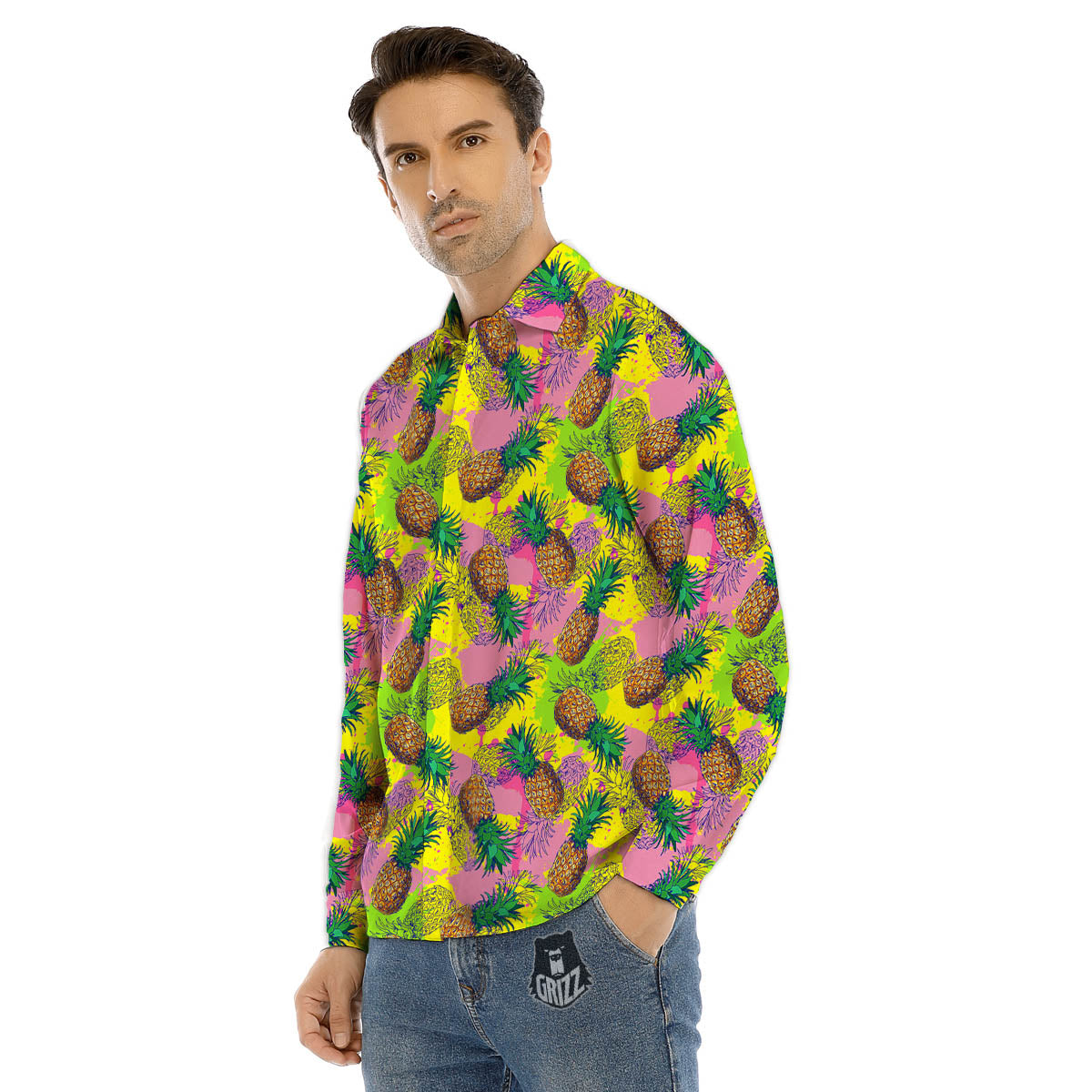 Pineapple Aloha Colorful Print Pattern Men's Dress Shirts-grizzshop