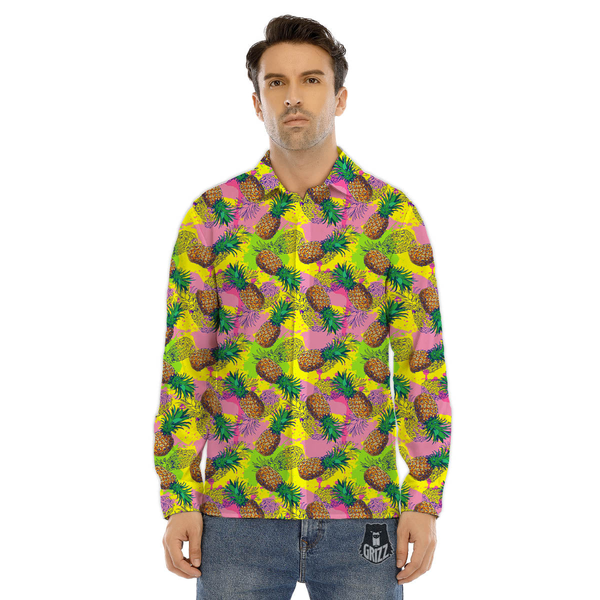 Pineapple Aloha Colorful Print Pattern Men's Dress Shirts-grizzshop