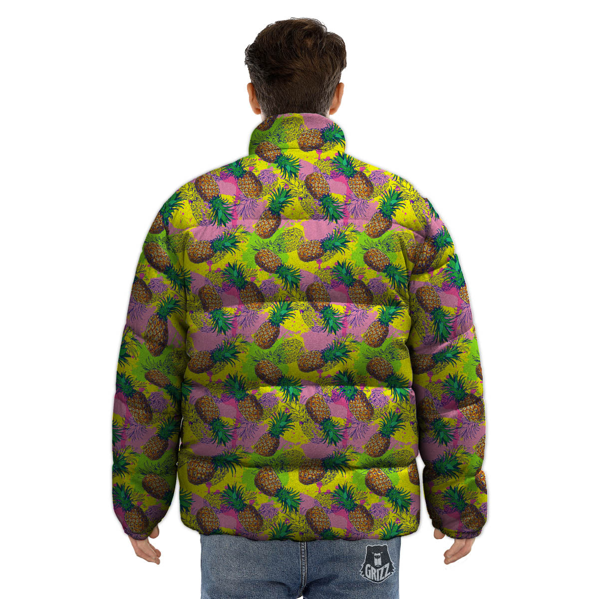 Pineapple Aloha Colorful Print Pattern Puffer Jacket-grizzshop