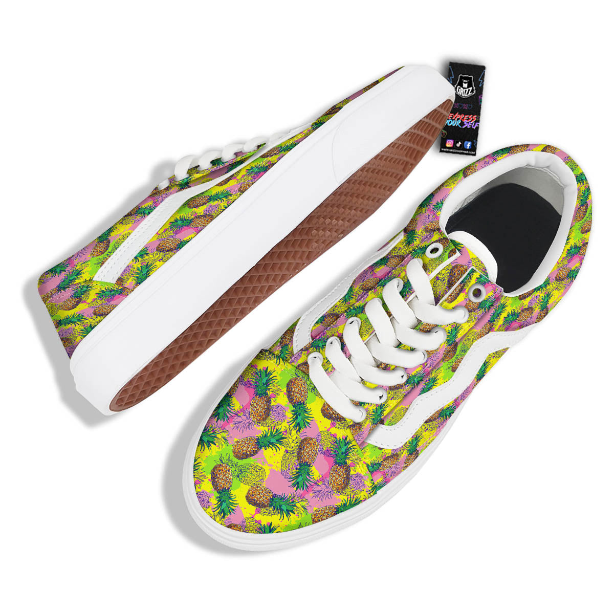 Pineapple Aloha Colorful Print Pattern Skate Shoes-grizzshop