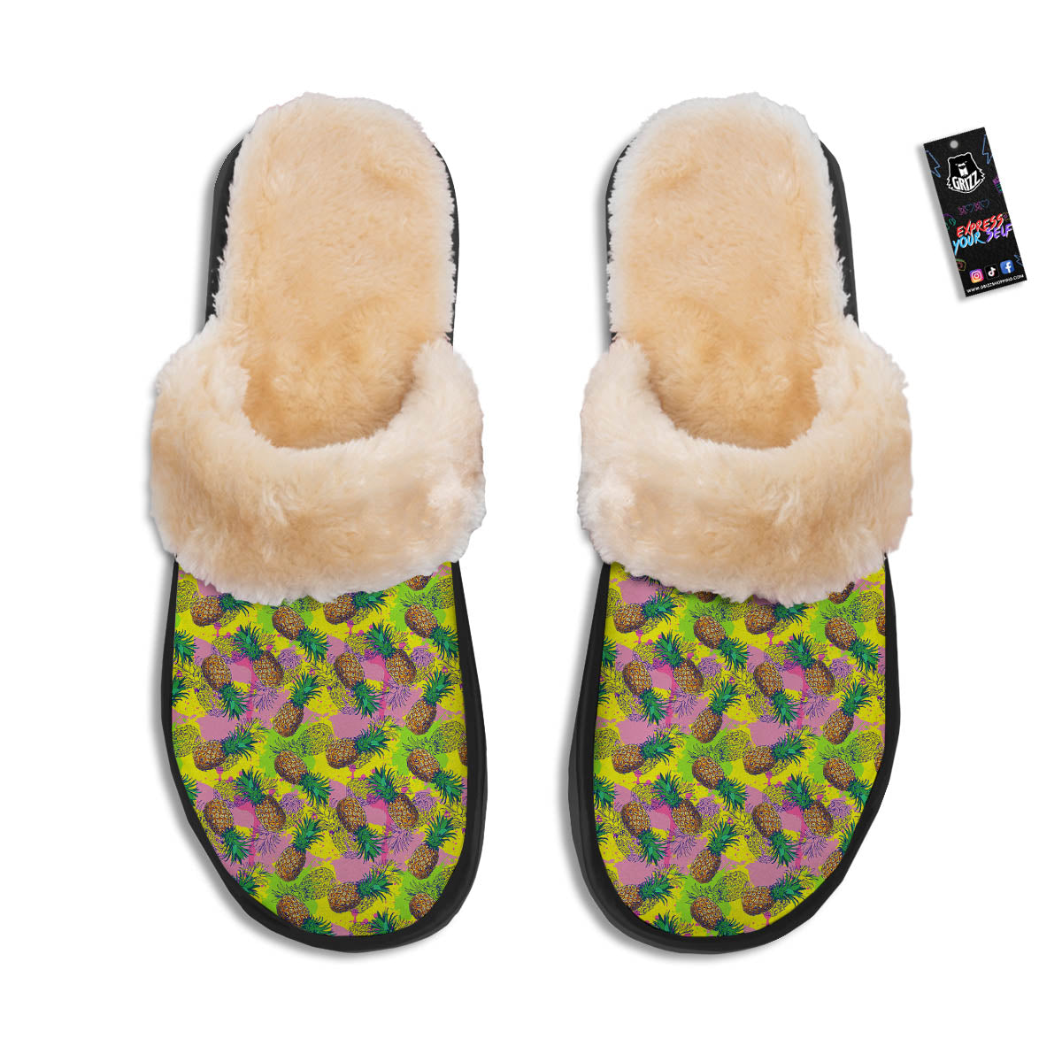 Pineapple Aloha Colorful Print Pattern Slippers-grizzshop