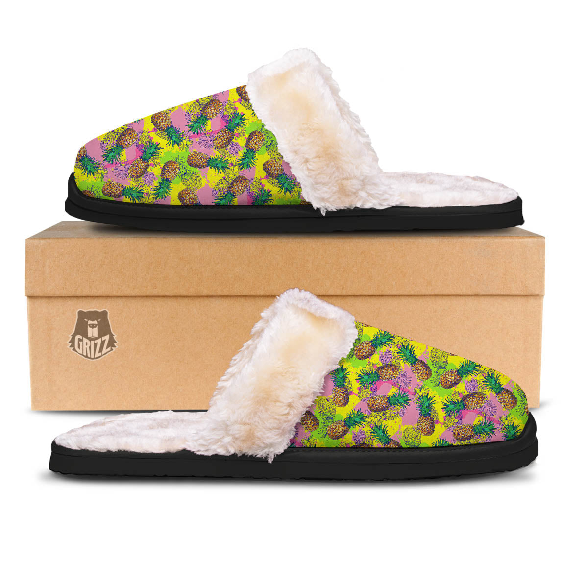Pineapple Aloha Colorful Print Pattern Slippers-grizzshop