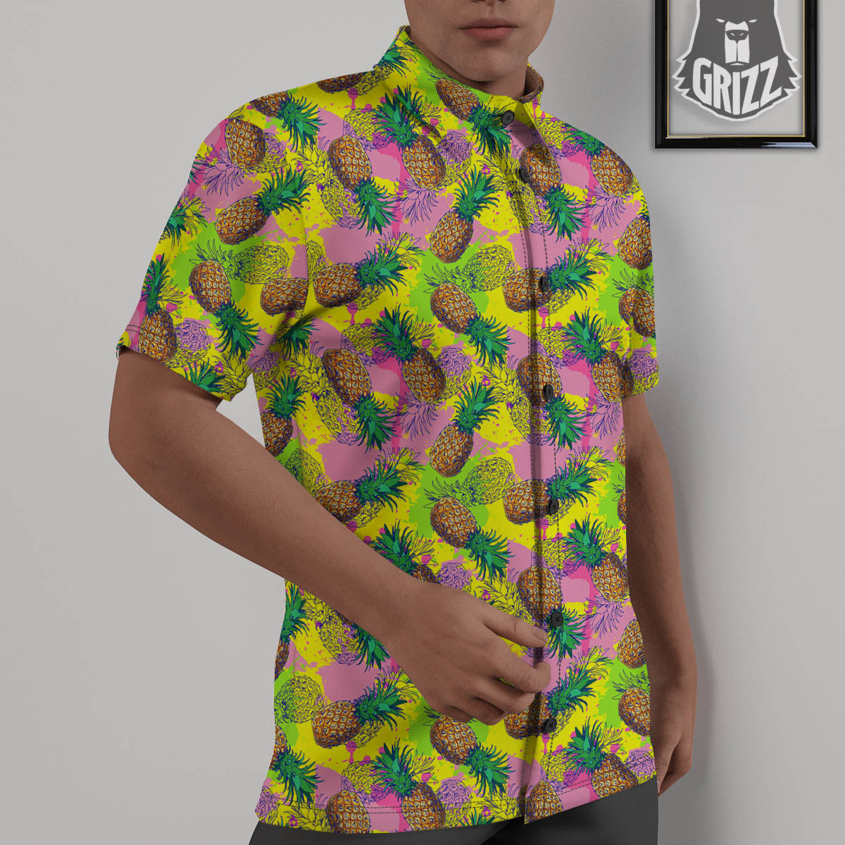 Pineapple Aloha Colorful Print Pattern Untucked Shirts-grizzshop