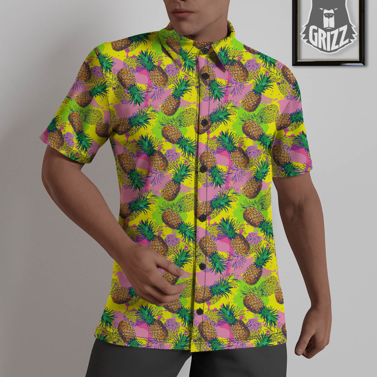 Pineapple Aloha Colorful Print Pattern Untucked Shirts-grizzshop