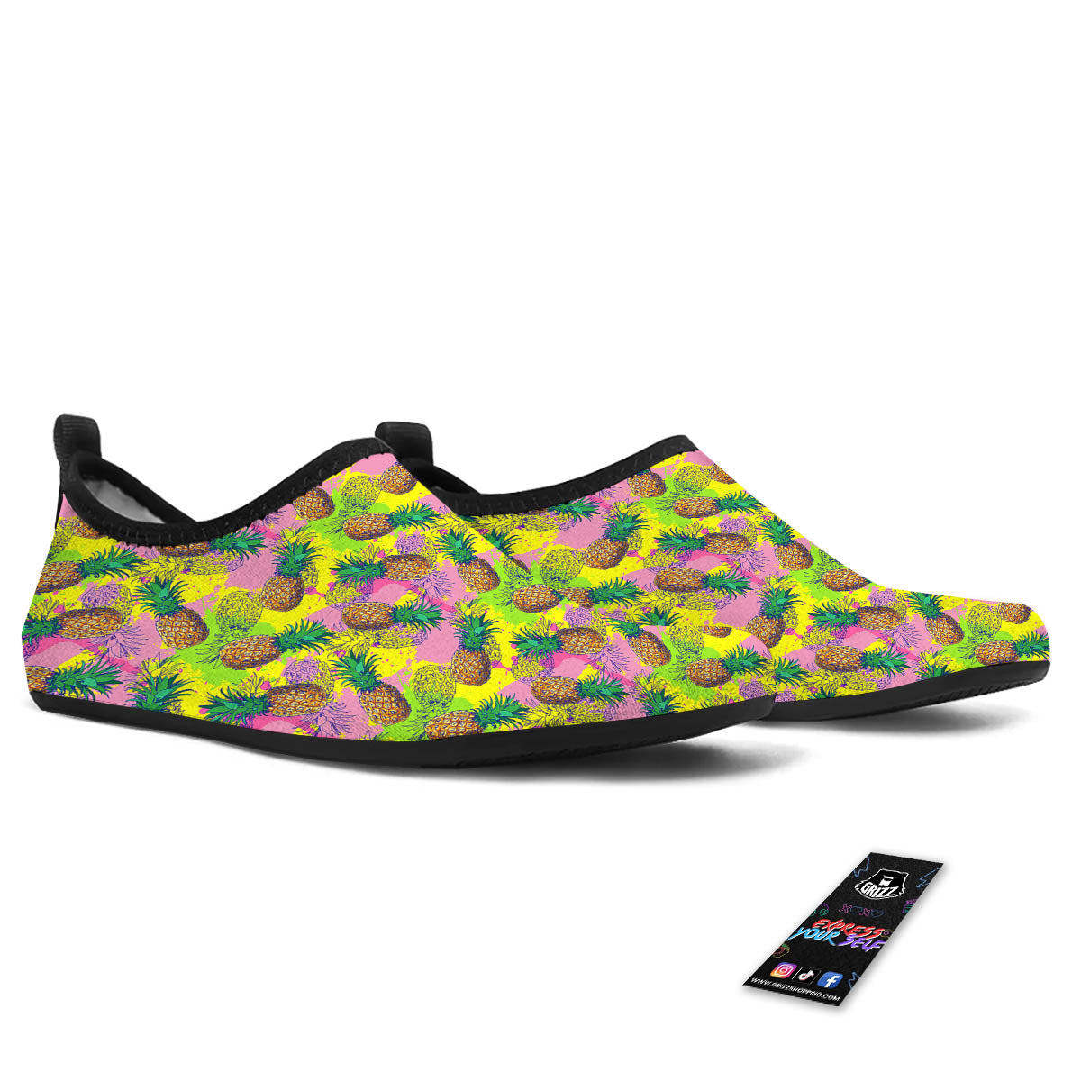 Pineapple Aloha Colorful Print Pattern Water Shoes-grizzshop