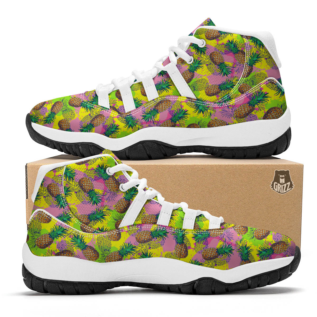 Pineapple Aloha Colorful Print Pattern White Bball Shoes-grizzshop
