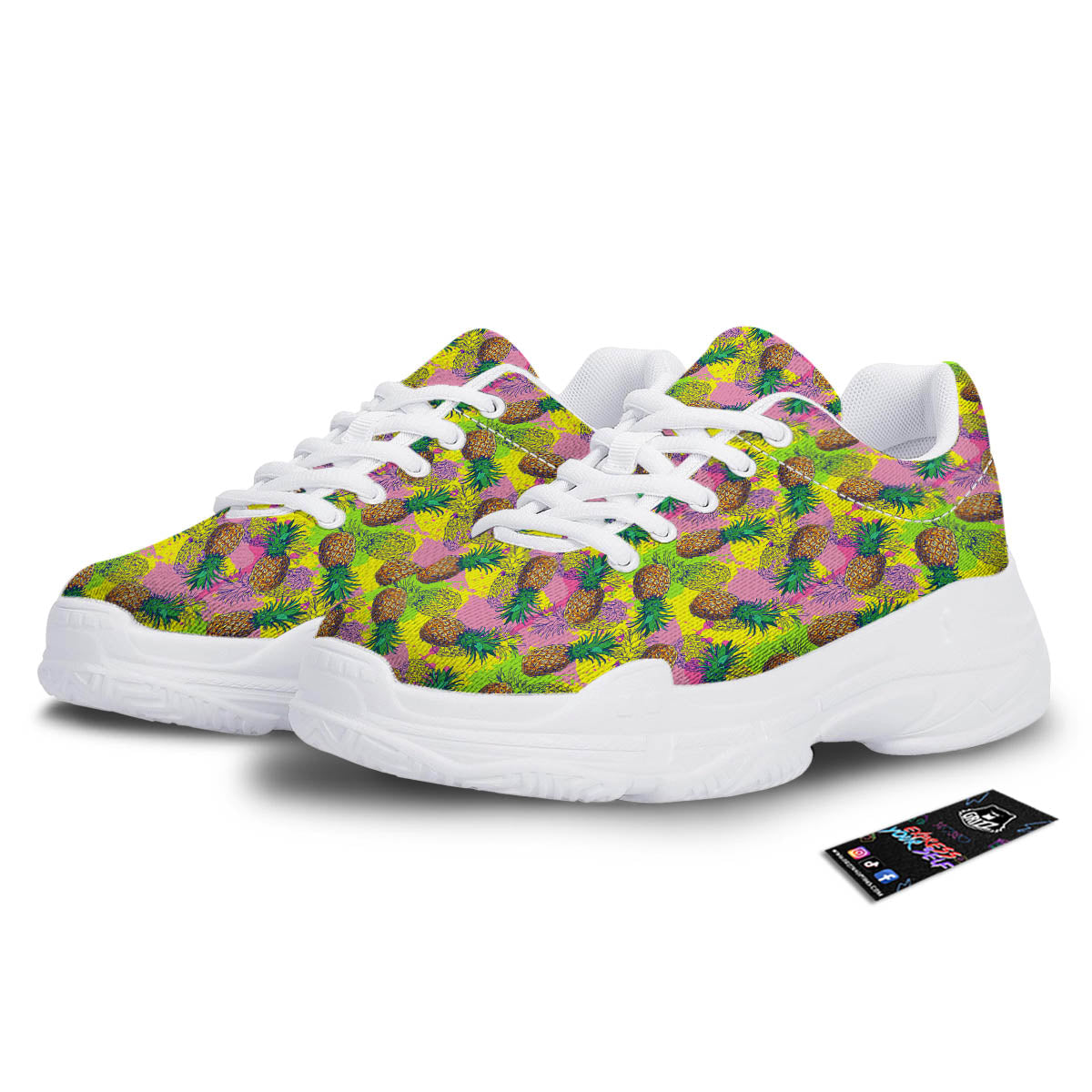 Pineapple Aloha Colorful Print Pattern White Chunky Shoes-grizzshop