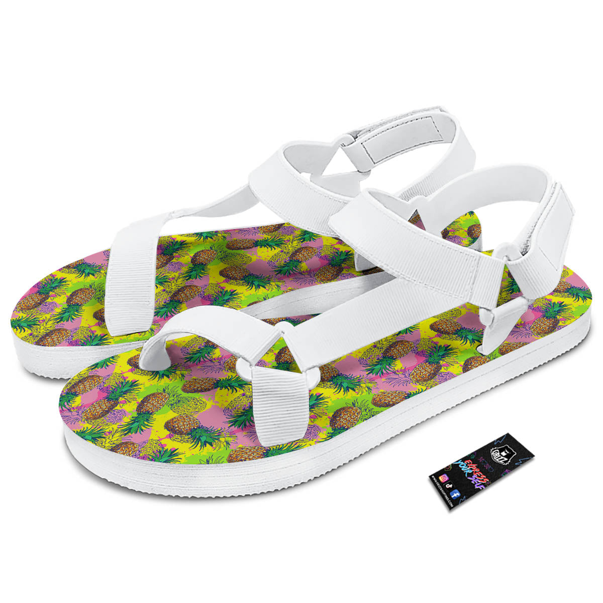 Pineapple Aloha Colorful Print Pattern White Open Toe Sandals-grizzshop