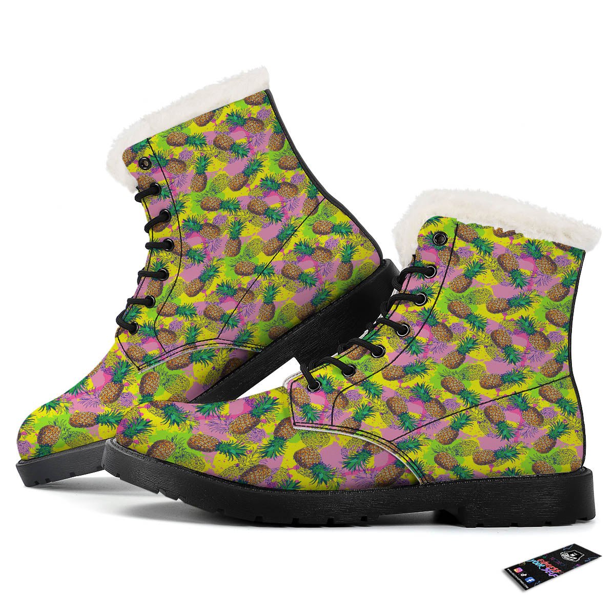 Pineapple Aloha Colorful Print Pattern Winter Boots-grizzshop