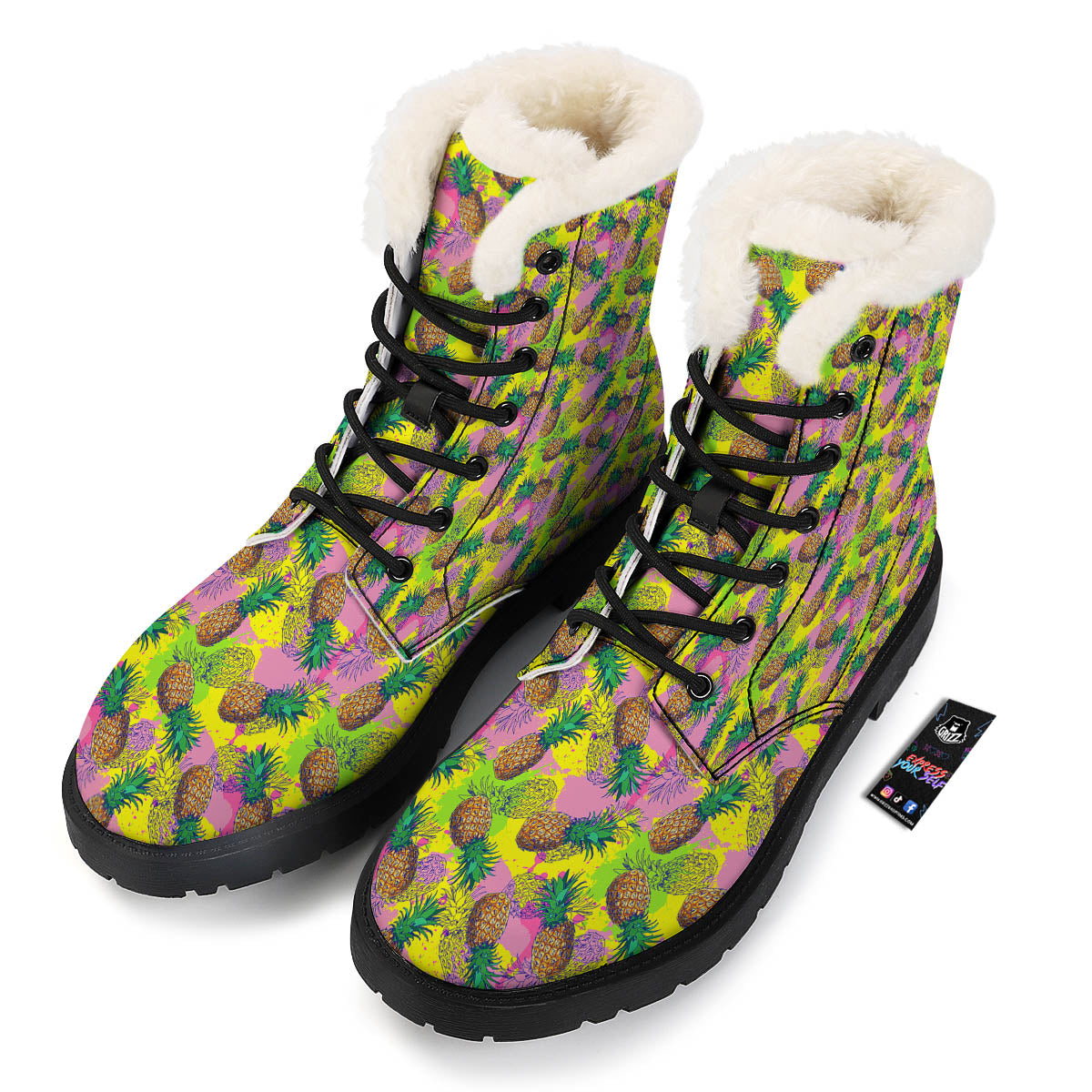 Pineapple Aloha Colorful Print Pattern Winter Boots-grizzshop