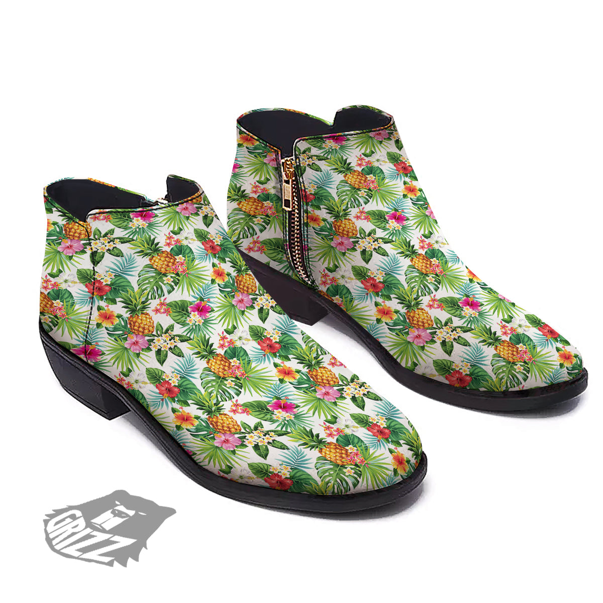 Pineapple Aloha Hawaiian Print Pattern Ankle Boots-grizzshop