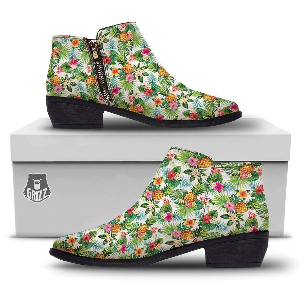 Pineapple Aloha Hawaiian Print Pattern Ankle Boots-grizzshop