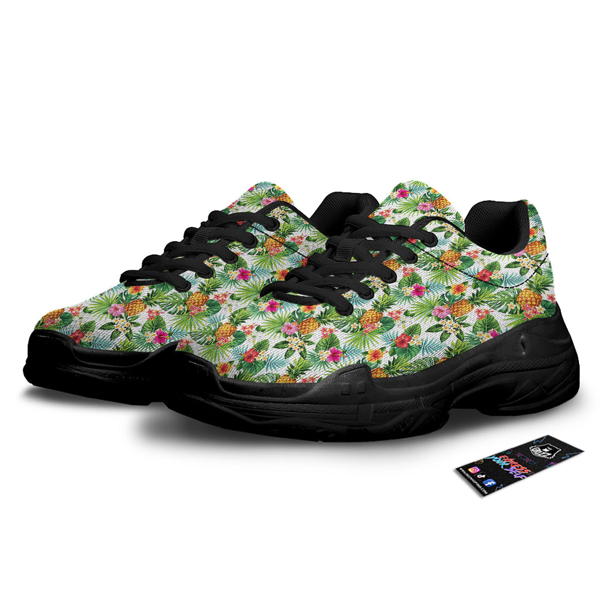 Pineapple Aloha Hawaiian Print Pattern Black Chunky Shoes-grizzshop