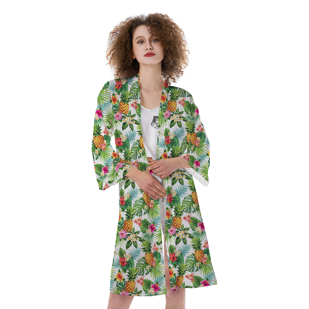 Pineapple Aloha Hawaiian Print Pattern Kimono-grizzshop