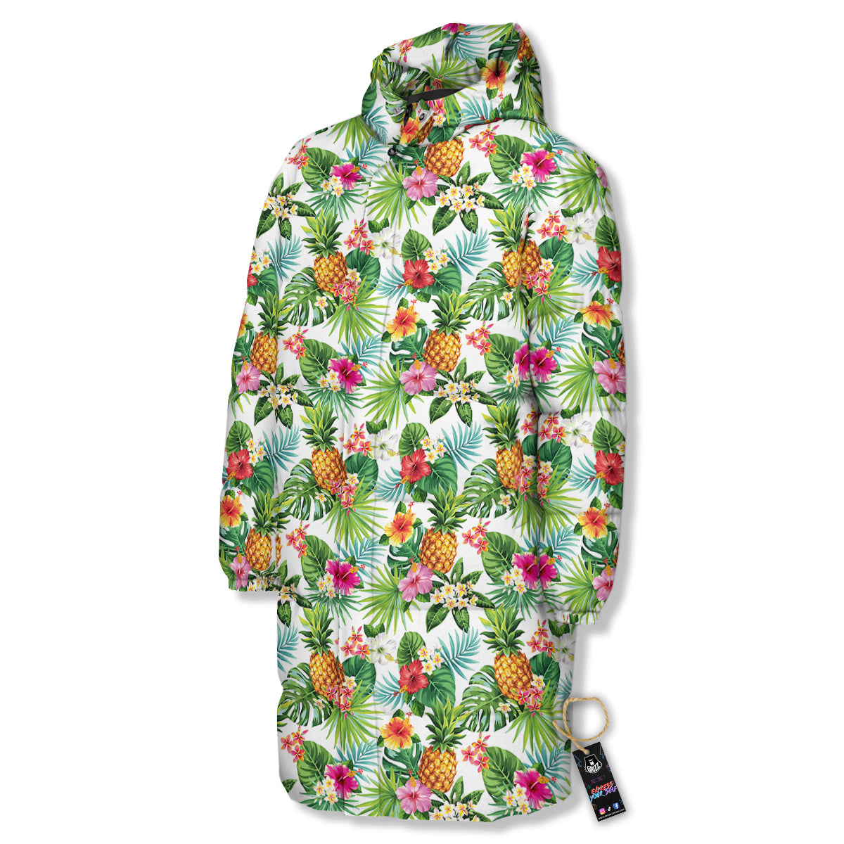 Pineapple Aloha Hawaiian Print Pattern Long Down Jacket-grizzshop