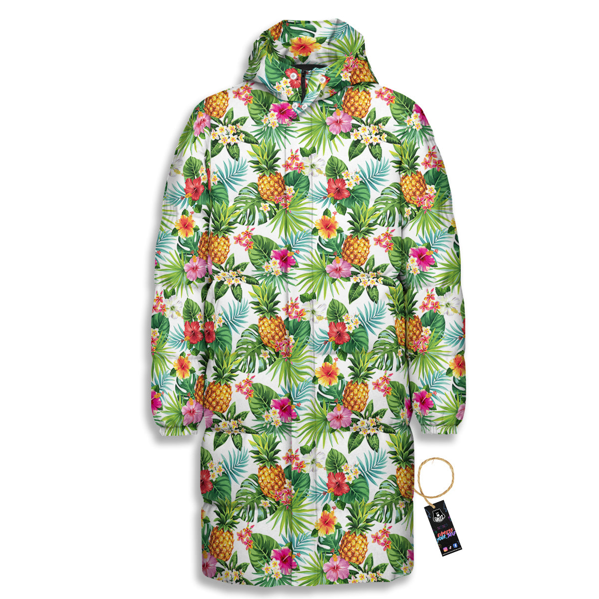 Pineapple Aloha Hawaiian Print Pattern Long Down Jacket-grizzshop