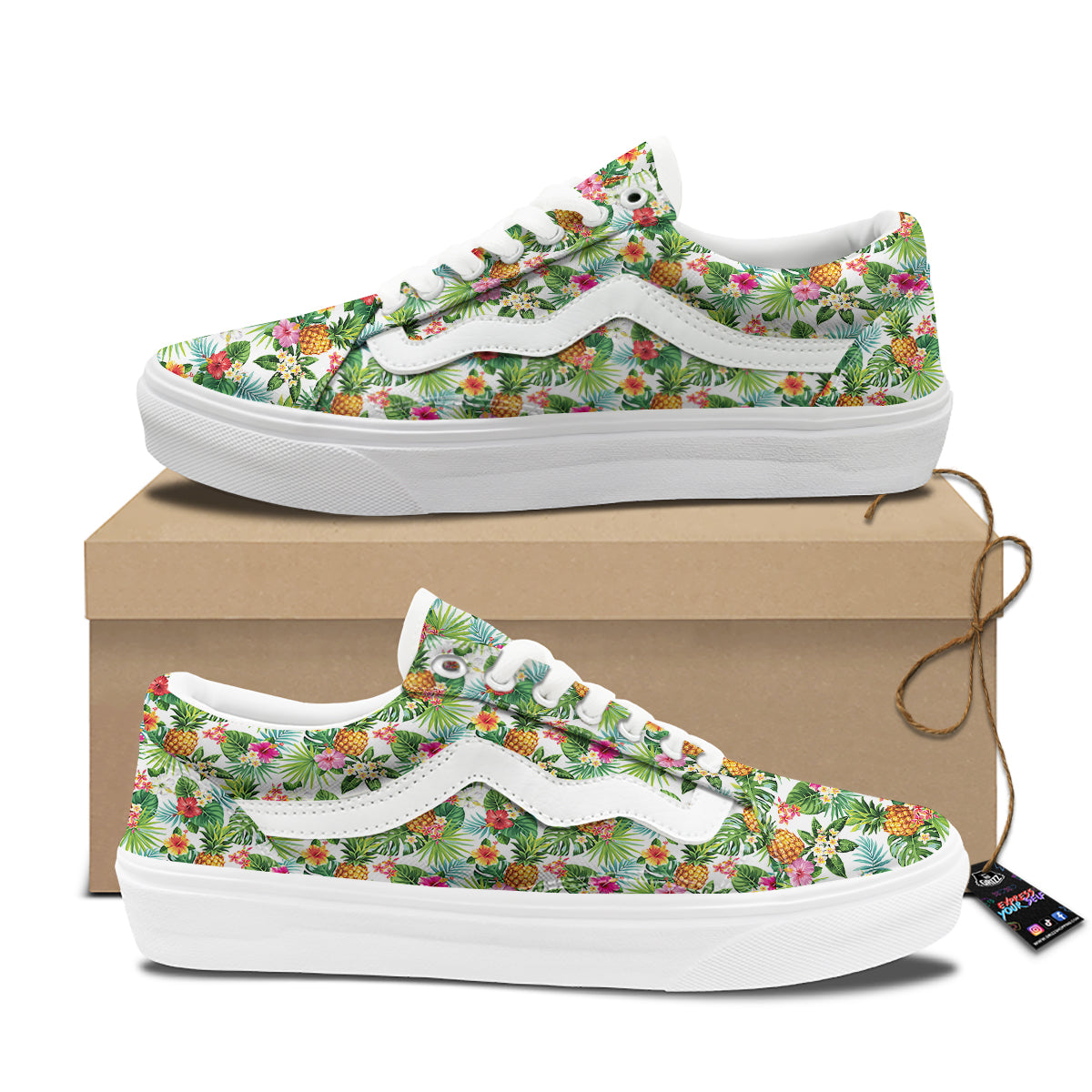 Pineapple Aloha Hawaiian Print Pattern Skate Shoes-grizzshop