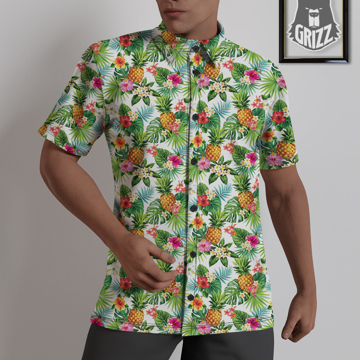 Pineapple Aloha Hawaiian Print Pattern Untucked Shirts-grizzshop