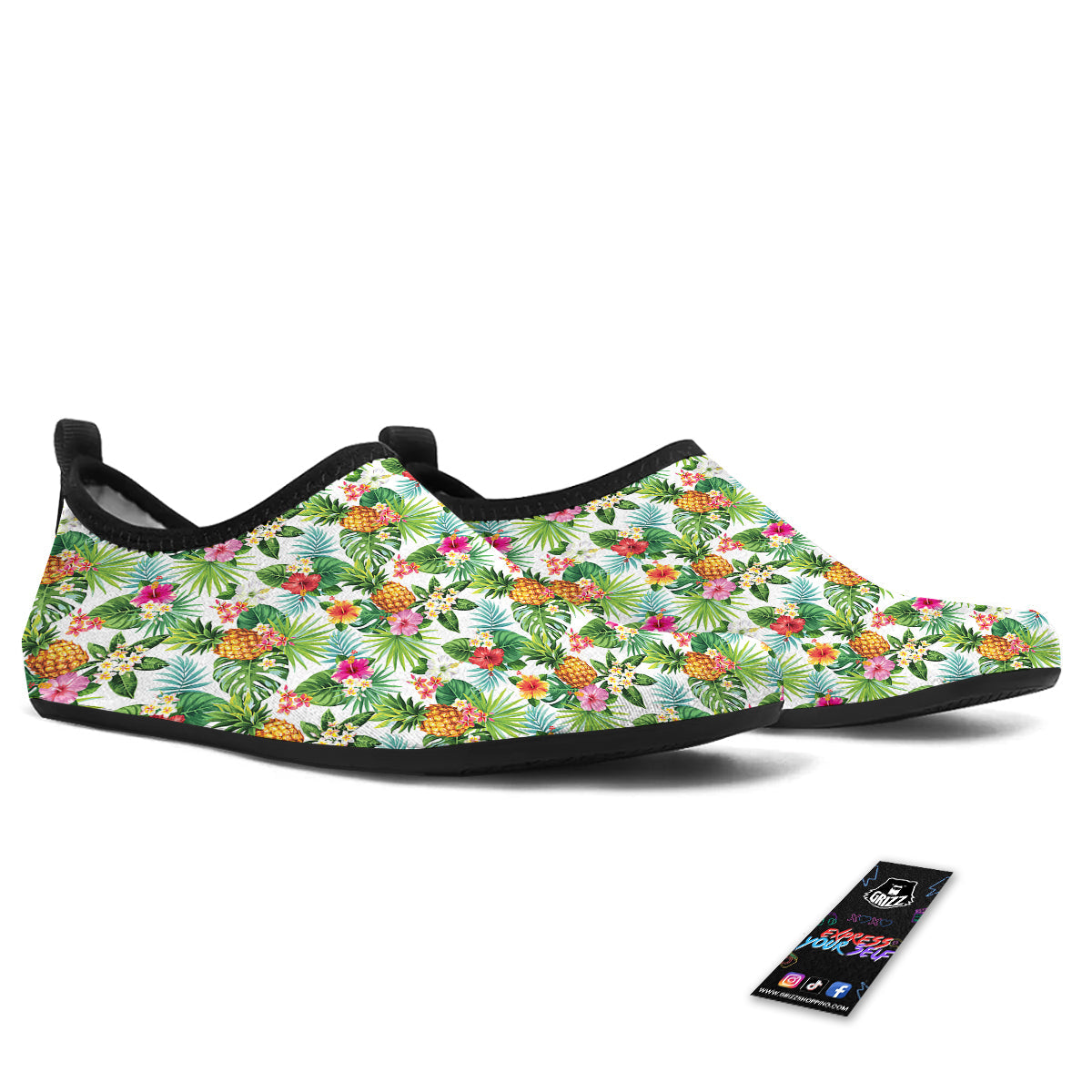 Pineapple Aloha Hawaiian Print Pattern Water Shoes-grizzshop