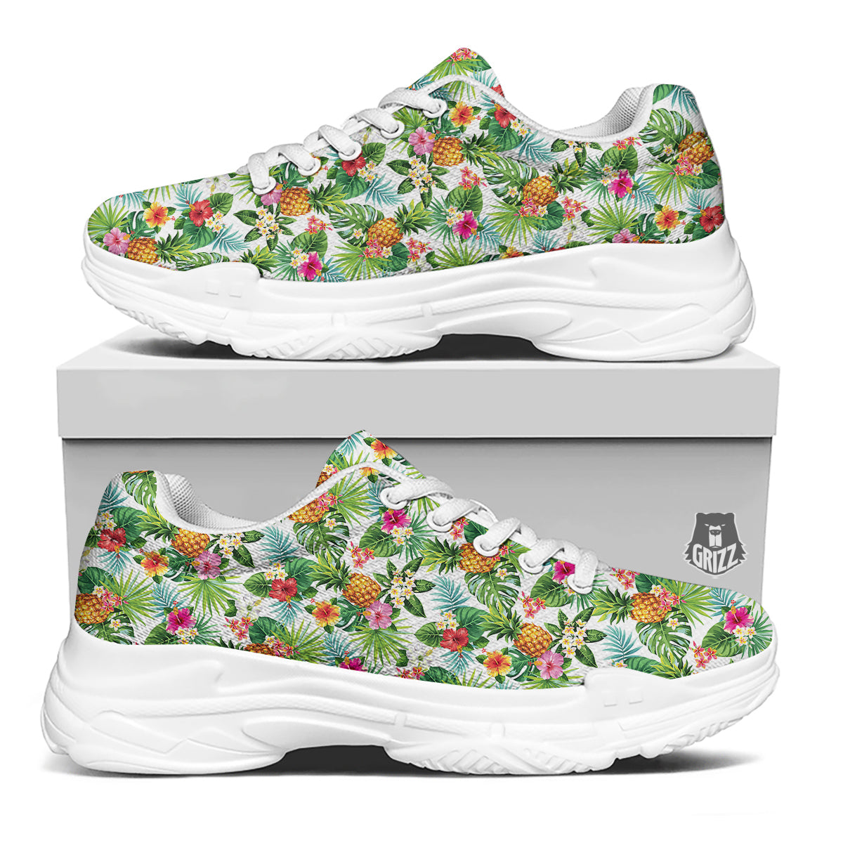 Pineapple Aloha Hawaiian Print Pattern White Chunky Shoes-grizzshop