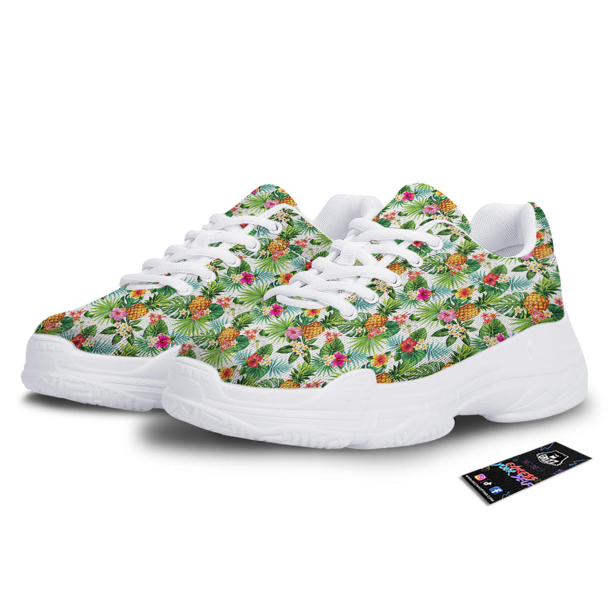 Pineapple Aloha Hawaiian Print Pattern White Chunky Shoes-grizzshop