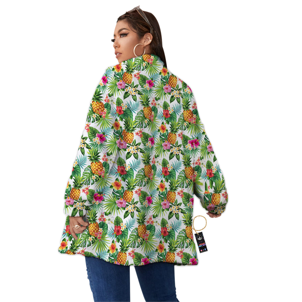Pineapple Aloha Hawaiian Print Pattern Women's Sherpa Jacket-grizzshop