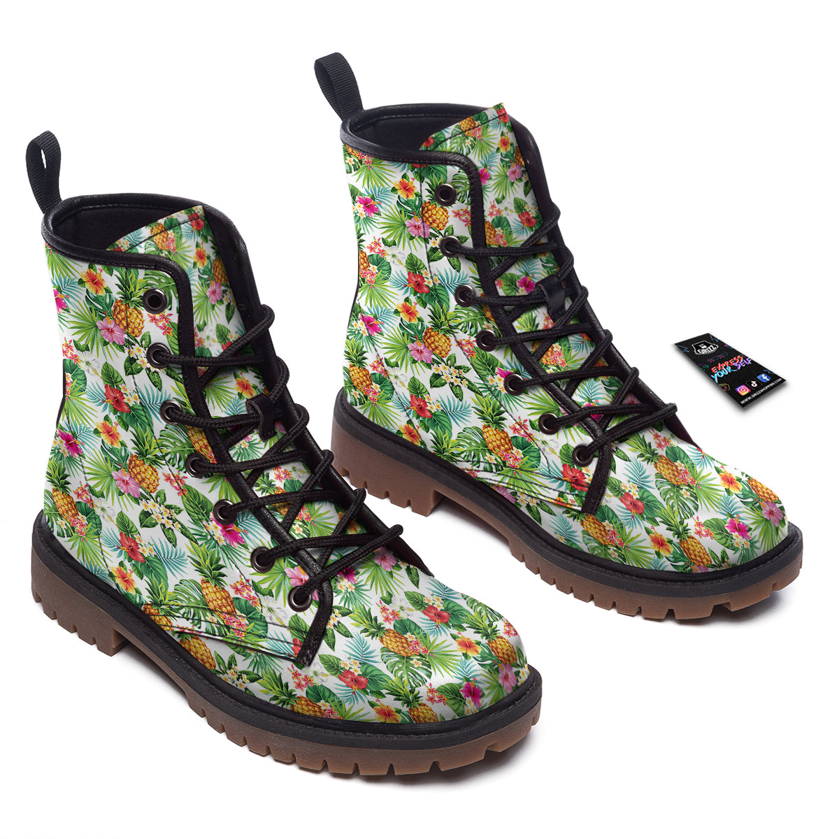Pineapple Aloha Hawaiian Print Pattern Work Boots-grizzshop