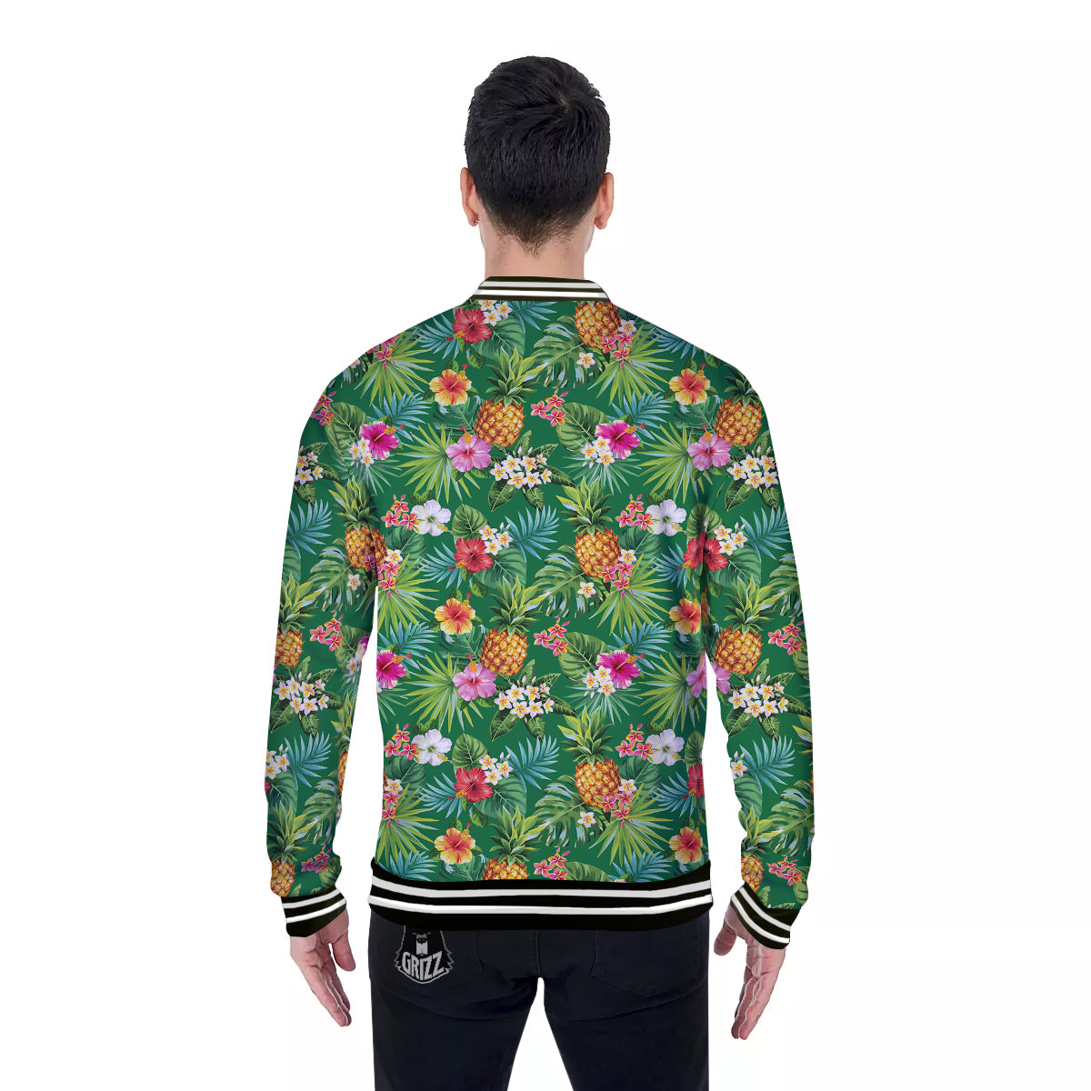 Pineapple Aloha Hibiscus Print Pattern Baseball Jacket-grizzshop