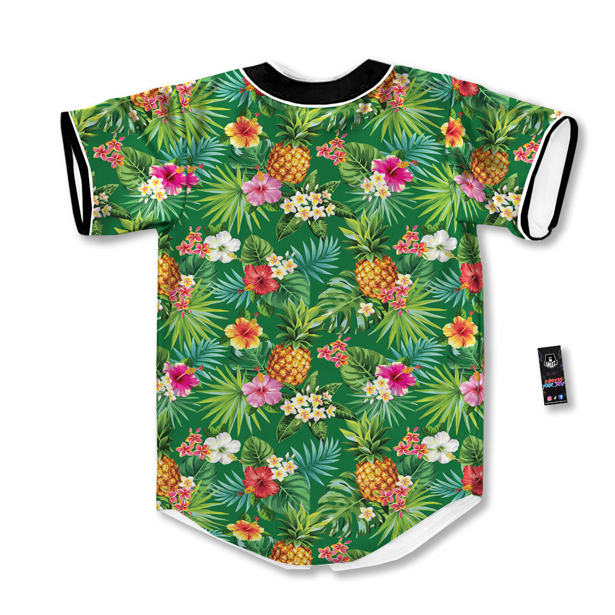 Pineapple Aloha Hibiscus Print Pattern Baseball Jersey-grizzshop