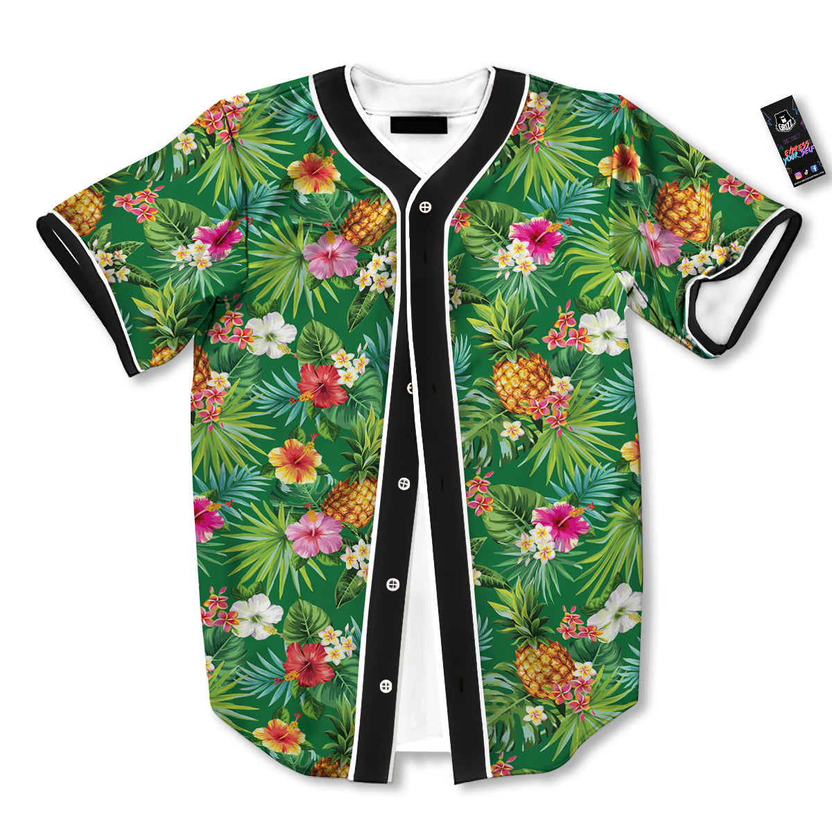 Pineapple Aloha Hibiscus Print Pattern Baseball Jersey-grizzshop