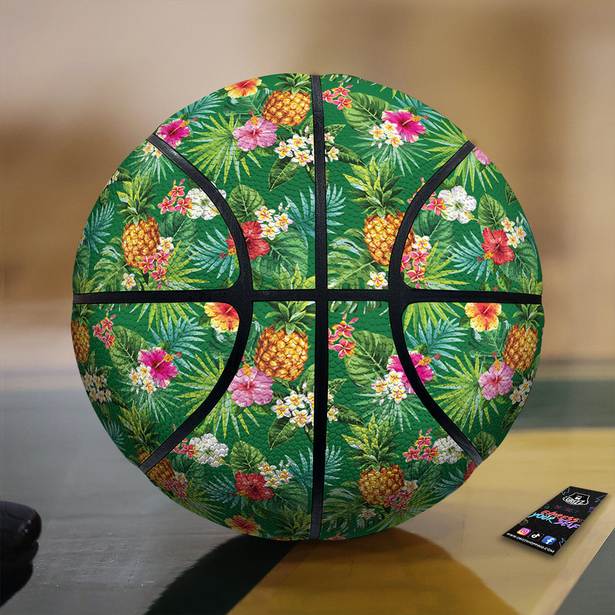 Pineapple Aloha Hibiscus Print Pattern Basketball-grizzshop