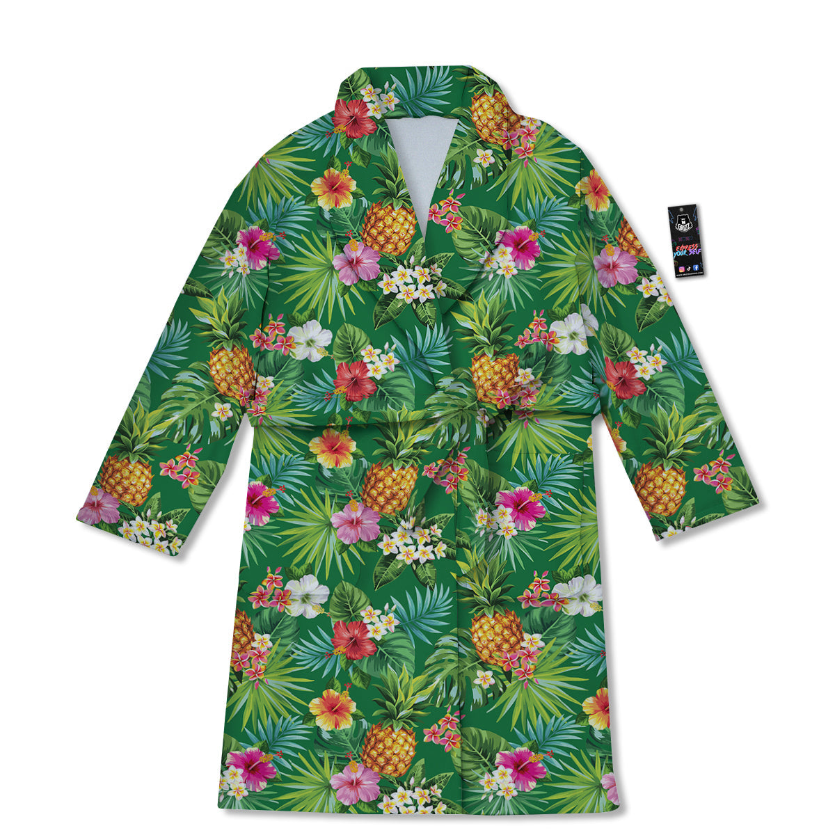 Pineapple Aloha Hibiscus Print Pattern Bathrobe-grizzshop