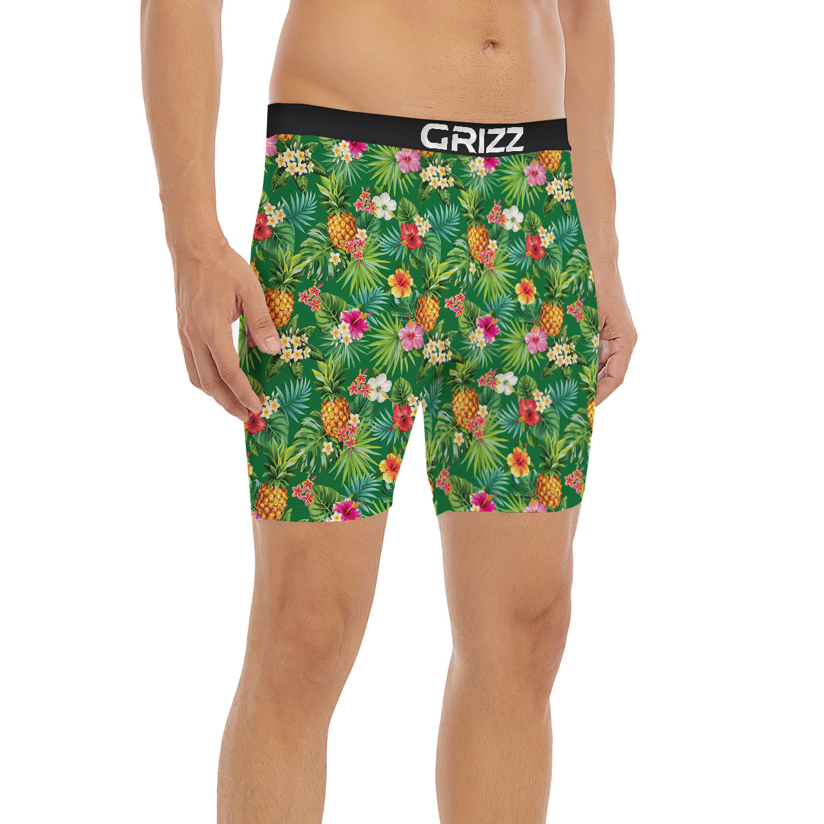 Pineapple Aloha Hibiscus Print Pattern Boxer Briefs-grizzshop