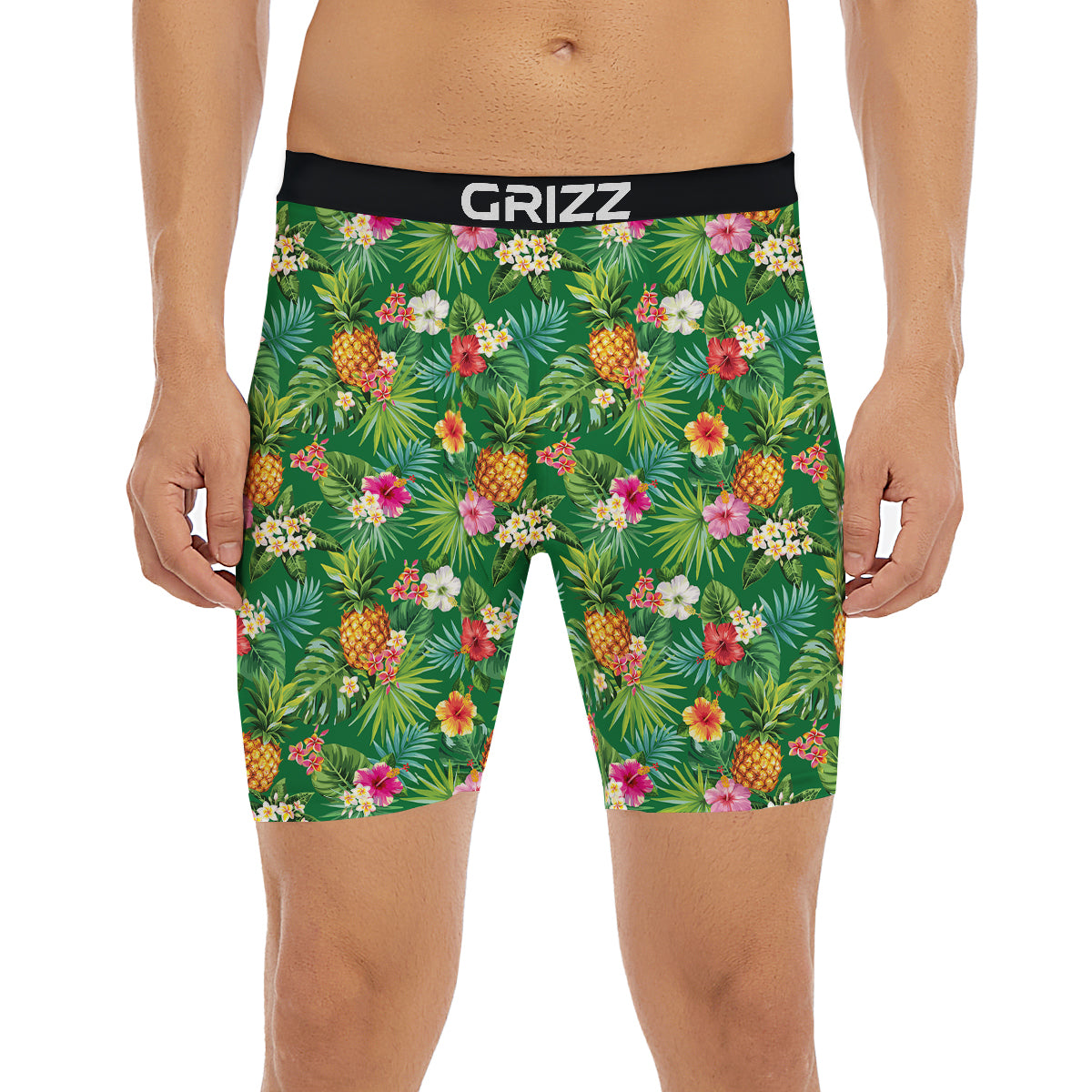 Pineapple Aloha Hibiscus Print Pattern Boxer Briefs-grizzshop
