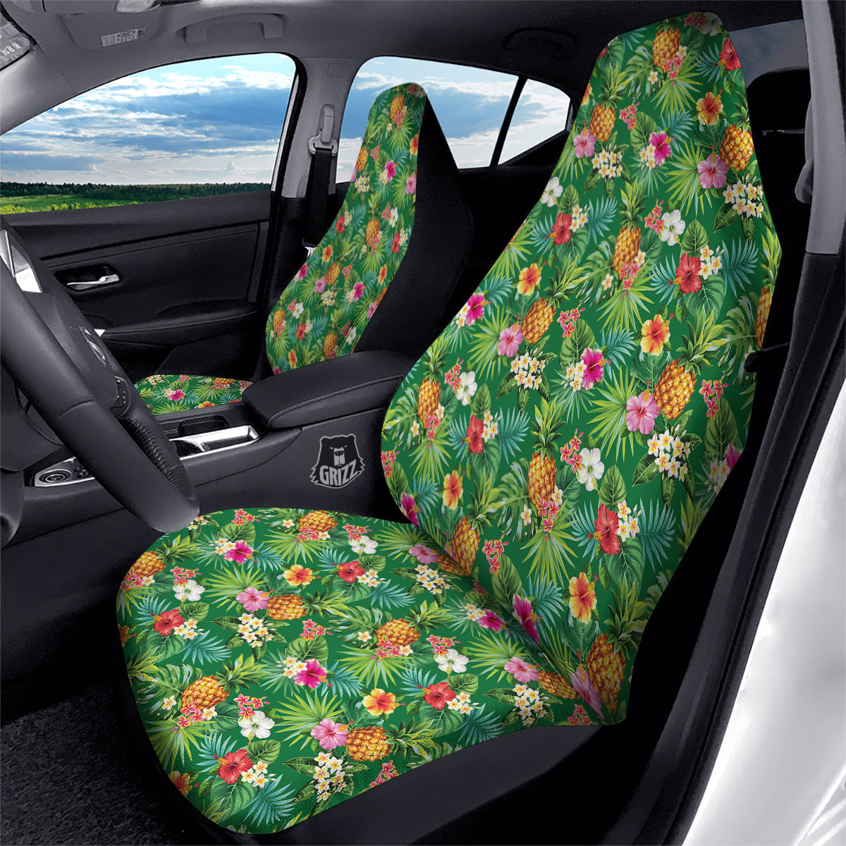 Pineapple Aloha Hibiscus Print Pattern Car Seat Covers-grizzshop