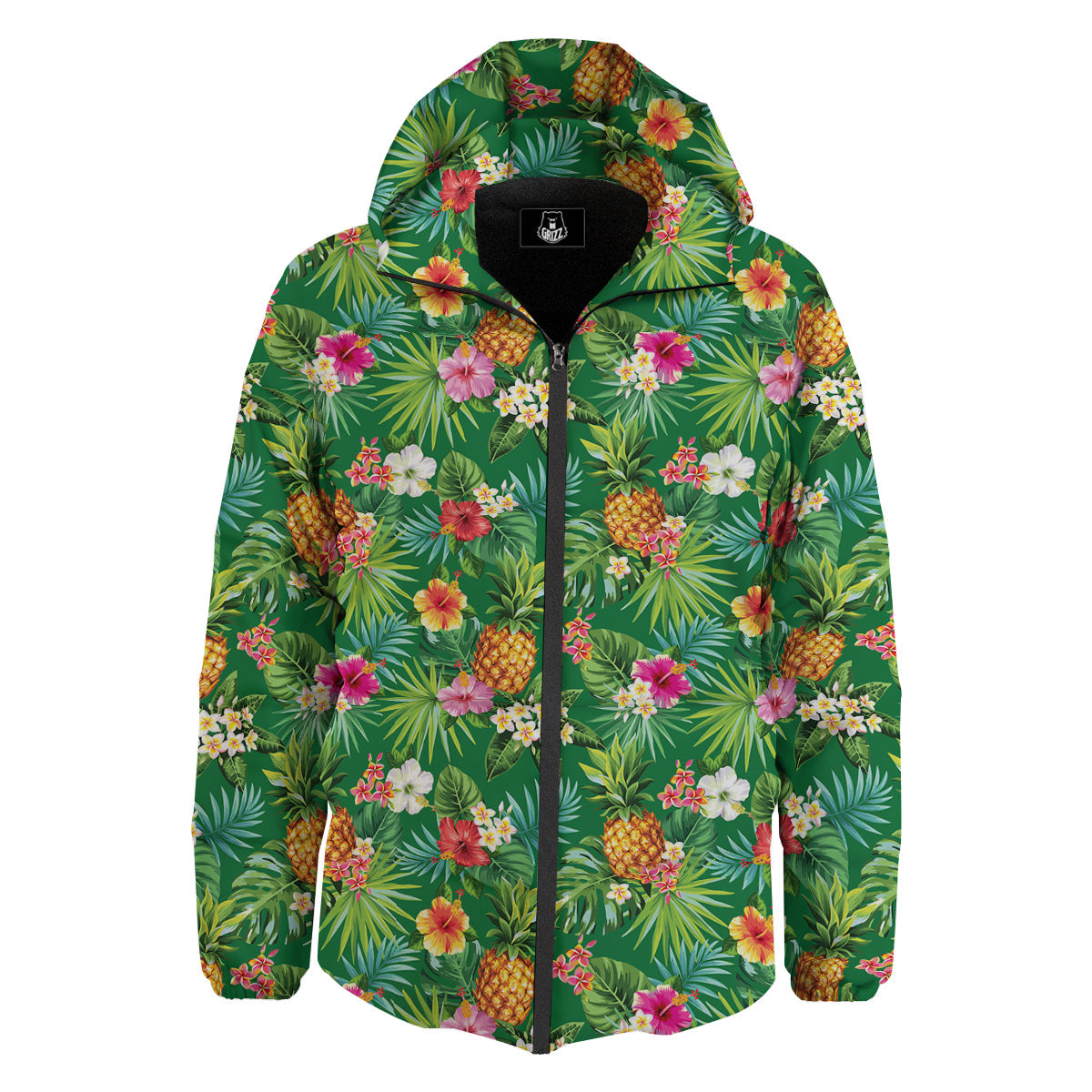 Pineapple Aloha Hibiscus Print Pattern Down Jacket-grizzshop