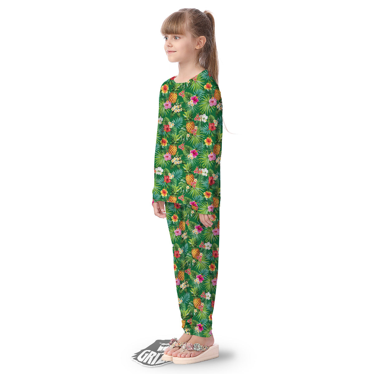 Pineapple Aloha Hibiscus Print Pattern Kid's Pajamas-grizzshop