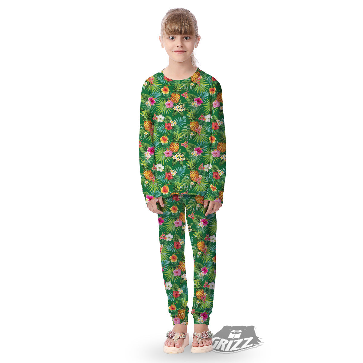 Pineapple Aloha Hibiscus Print Pattern Kid's Pajamas-grizzshop