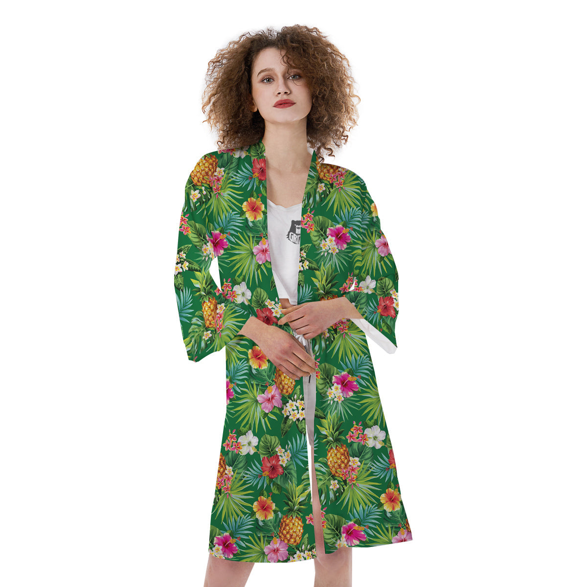 Pineapple Aloha Hibiscus Print Pattern Kimono-grizzshop