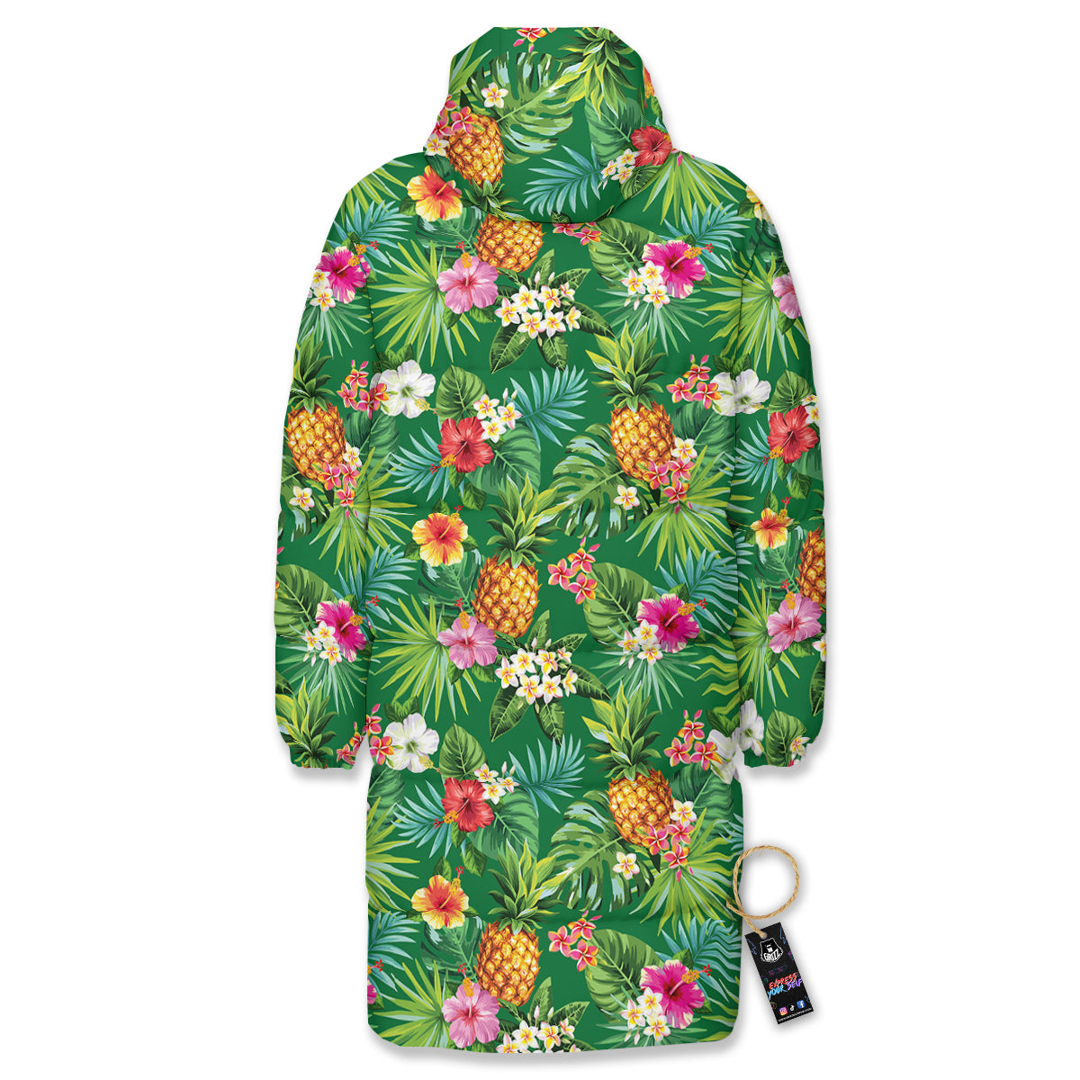 Pineapple Aloha Hibiscus Print Pattern Long Down Jacket-grizzshop
