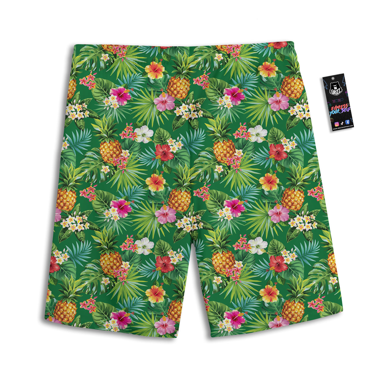 Pineapple Aloha Hibiscus Print Pattern Men's Athletic Shorts