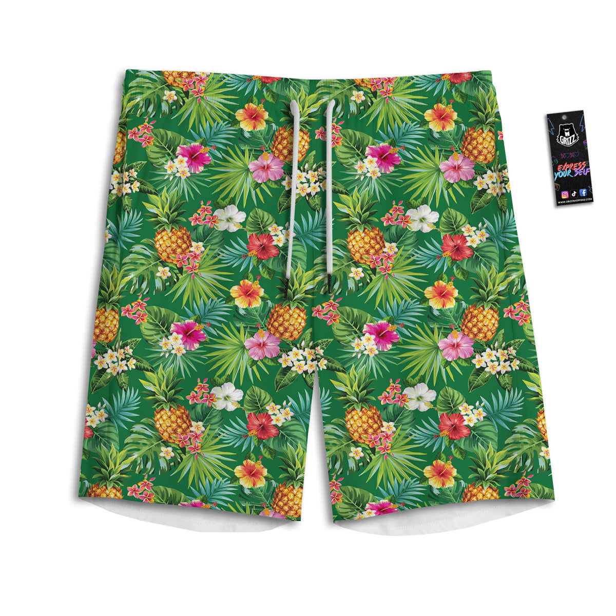 Pineapple Aloha Hibiscus Print Pattern Men's Athletic Shorts