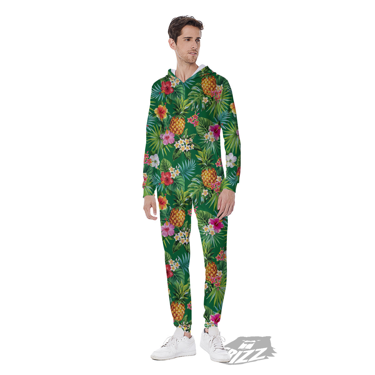 Pineapple Aloha Hibiscus Print Pattern Men's Jumpsuit-grizzshop