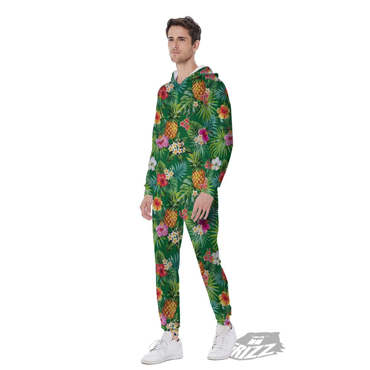 Pineapple Aloha Hibiscus Print Pattern Men's Jumpsuit-grizzshop