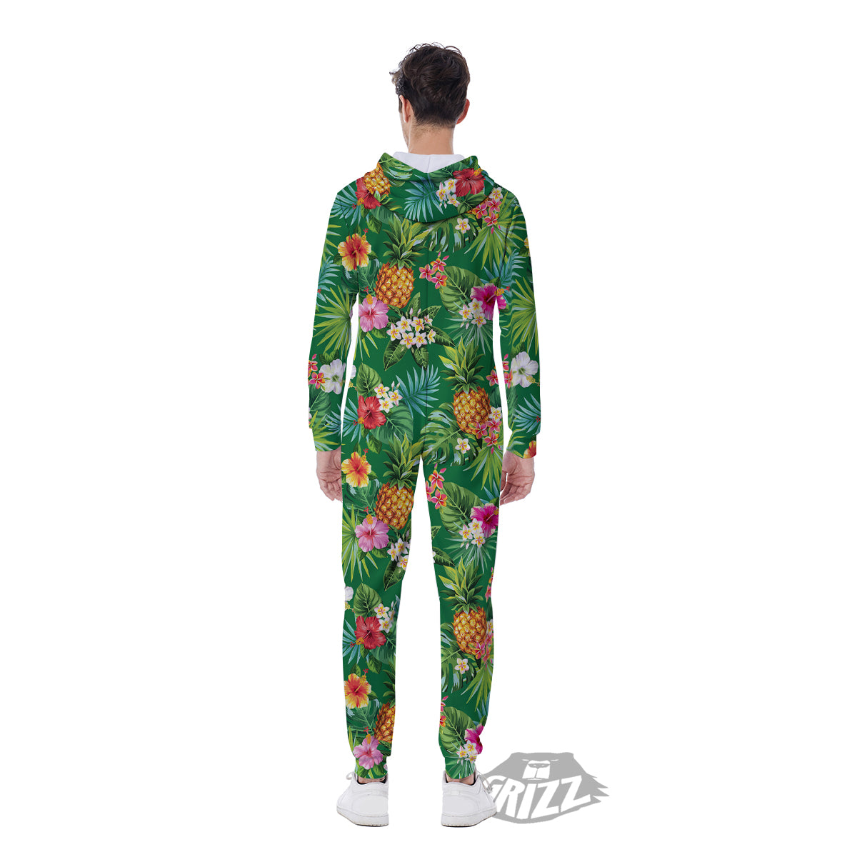 Pineapple Aloha Hibiscus Print Pattern Men's Jumpsuit-grizzshop