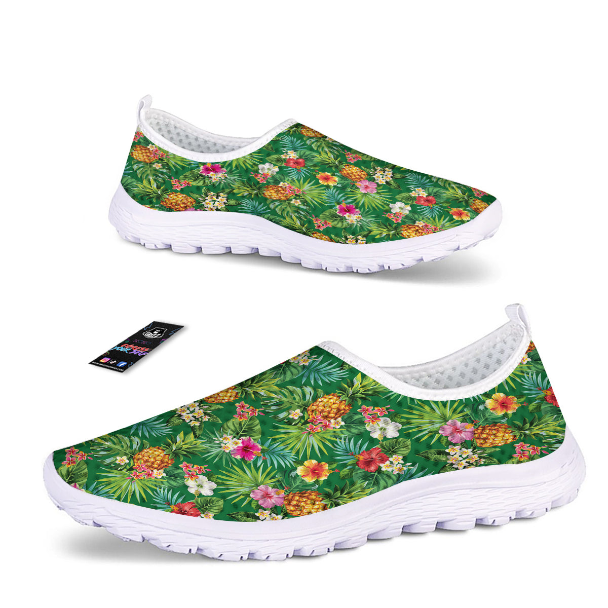 Pineapple Aloha Hibiscus Print Pattern Nurse Shoes-grizzshop