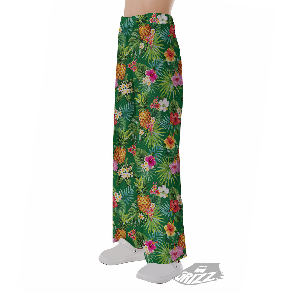 Pineapple Aloha Hibiscus Print Pattern Pajama Pants-grizzshop