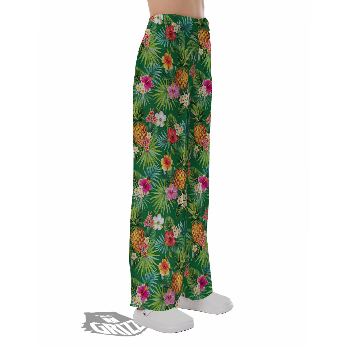 Pineapple Aloha Hibiscus Print Pattern Pajama Pants-grizzshop