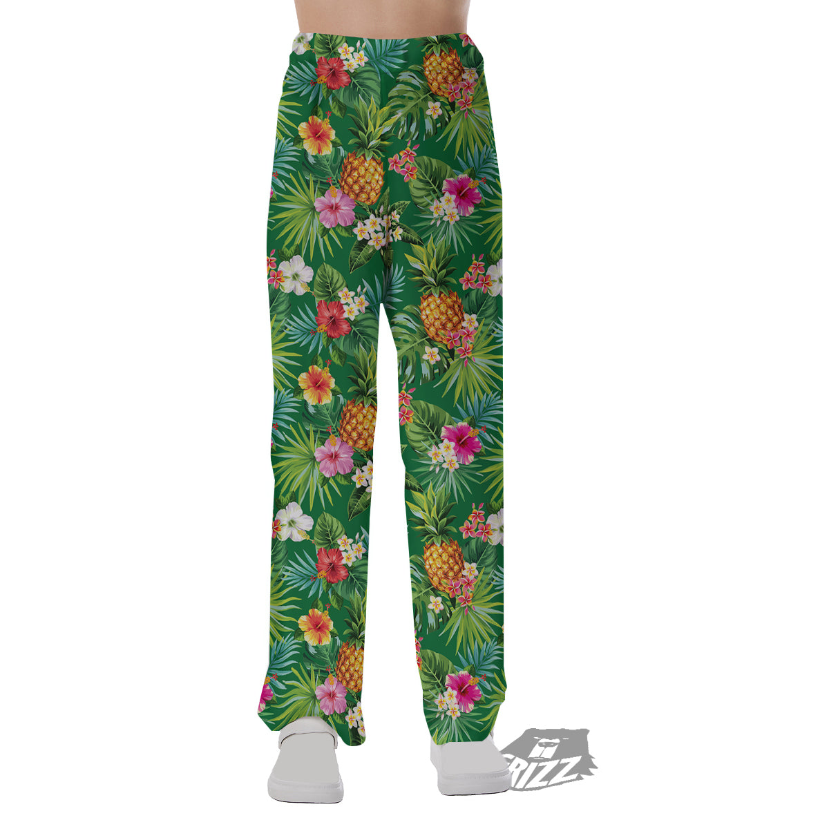 Pineapple Aloha Hibiscus Print Pattern Pajama Pants-grizzshop