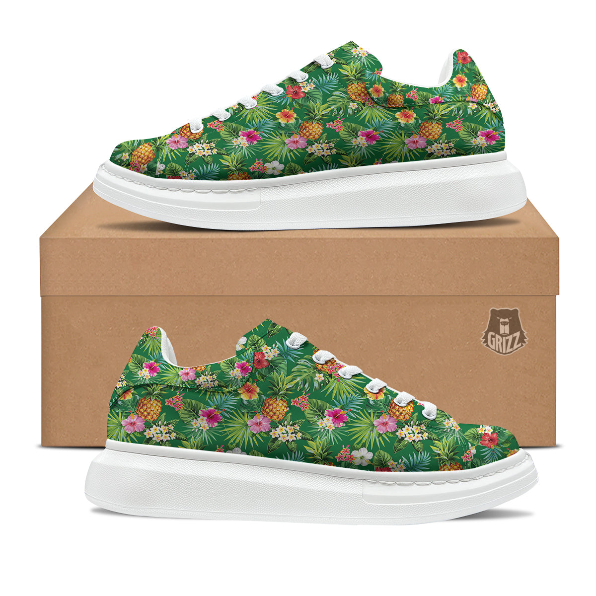 Pineapple Aloha Hibiscus Print Pattern Platform Shoes-grizzshop